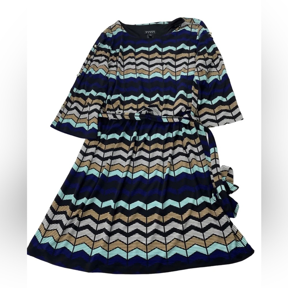 Enfocus Women’s Sz 16W Knee Length chevron/herringbone pattern, color blocked